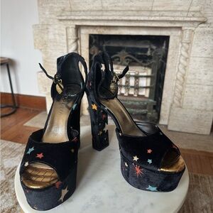 Kurt Geiger Black Platform Heels with Star Pattern